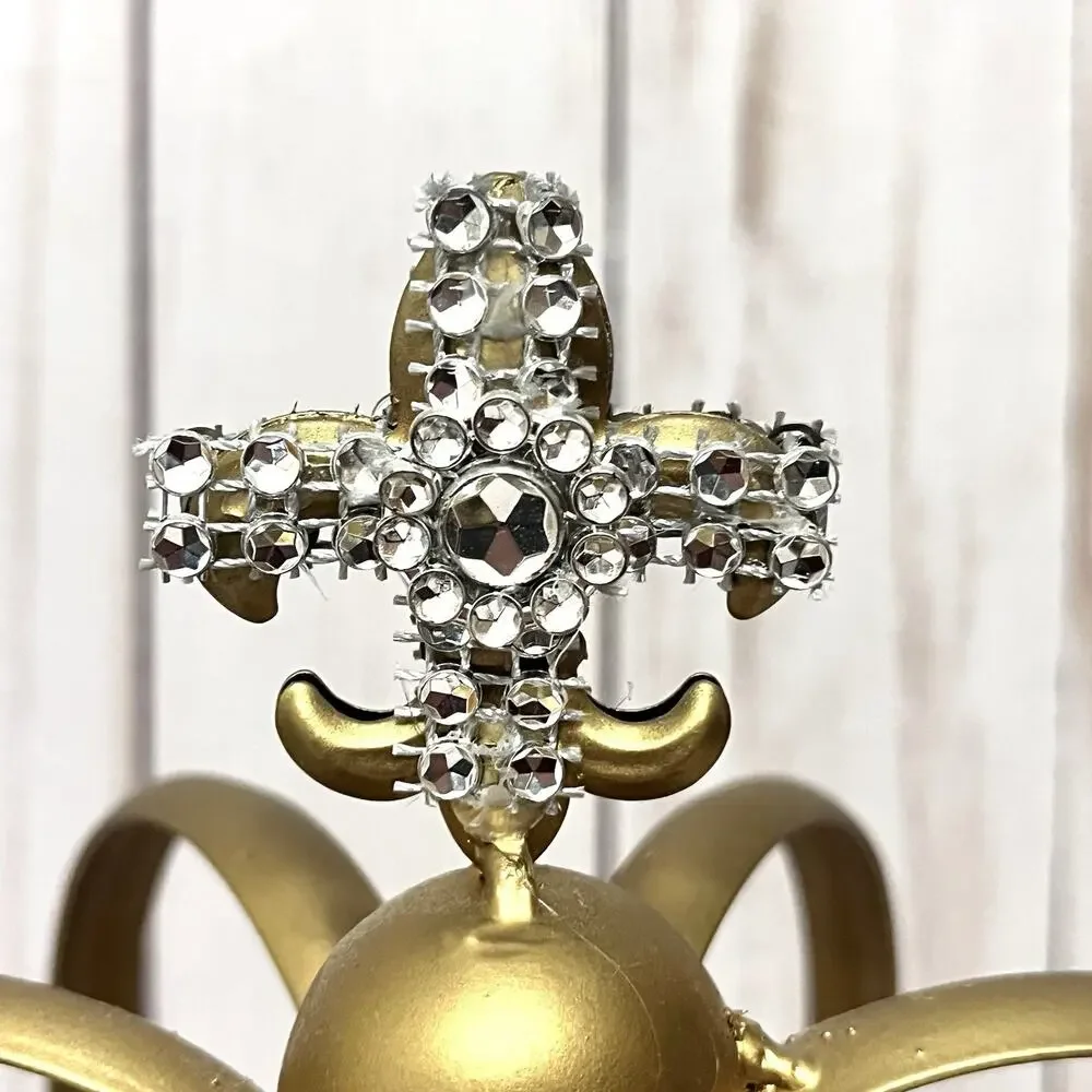 Gold Metal Crown Cake Topper Lightweight Fleur De Lis Rhinestone Design 8.5